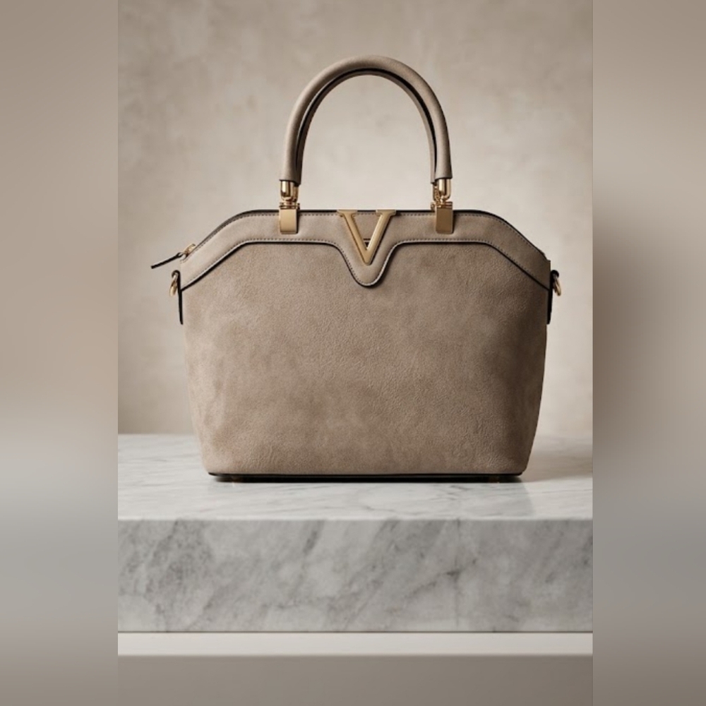 Chic Beige Satchel with Gold Accents
